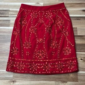 Rachel Allan Red Beaded Sequin Knee Length Skirt Women’s Size 0